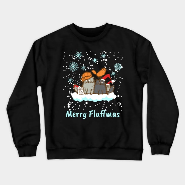 Merry Fluffmas Christmas Cat Christmas Present Crewneck Sweatshirt by MooonTees